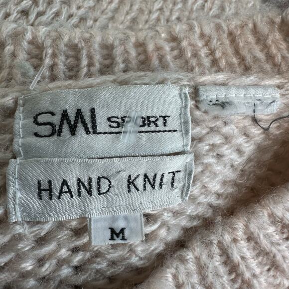 SML Sport Hand Knit Sweater M Pink Beige Brown Geometric Boho Chunky Pullover - Picture 3 of 4